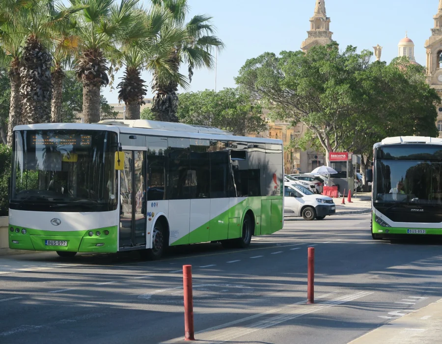 A Malta Public Transport bus in the current white and green livery