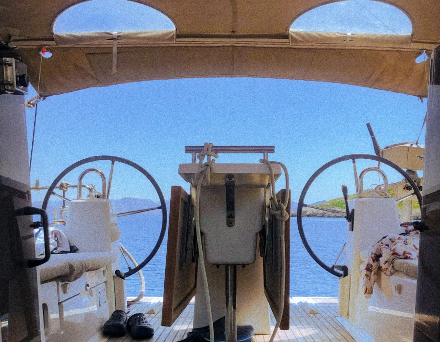 The deck of a boat at sea
