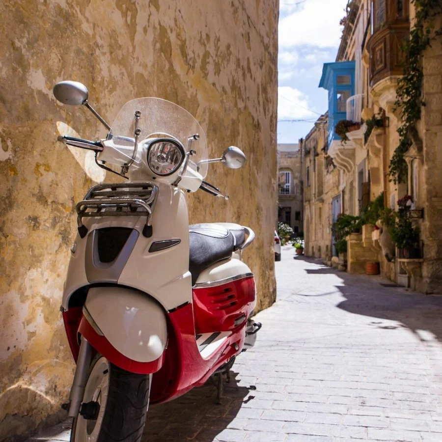 A moped on a city street