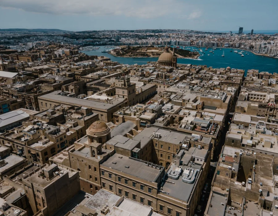 Valletta rooftops and church domes seen from the harbour
