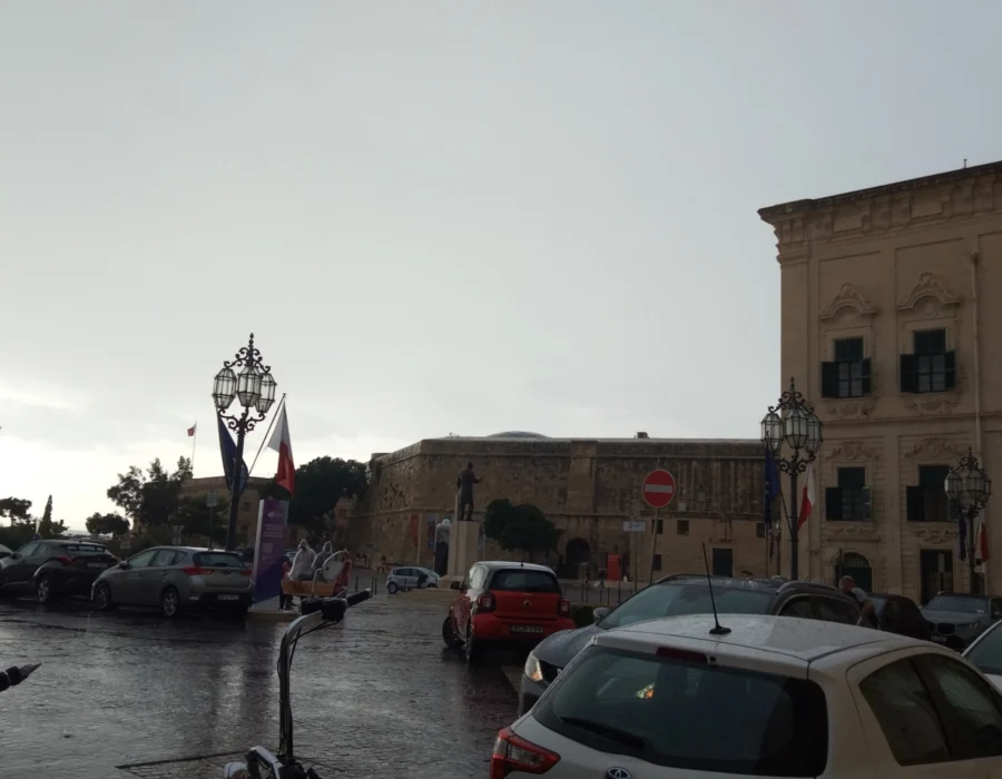Rain falling on a street in Valletta