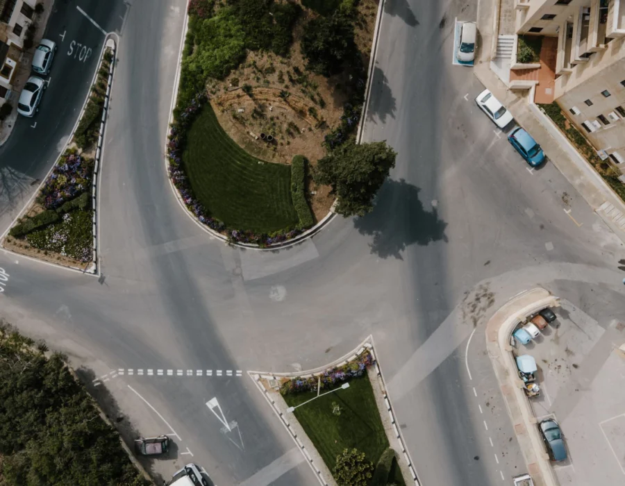 An aerial view of a roundabout at Il-Kalkara, Malta
