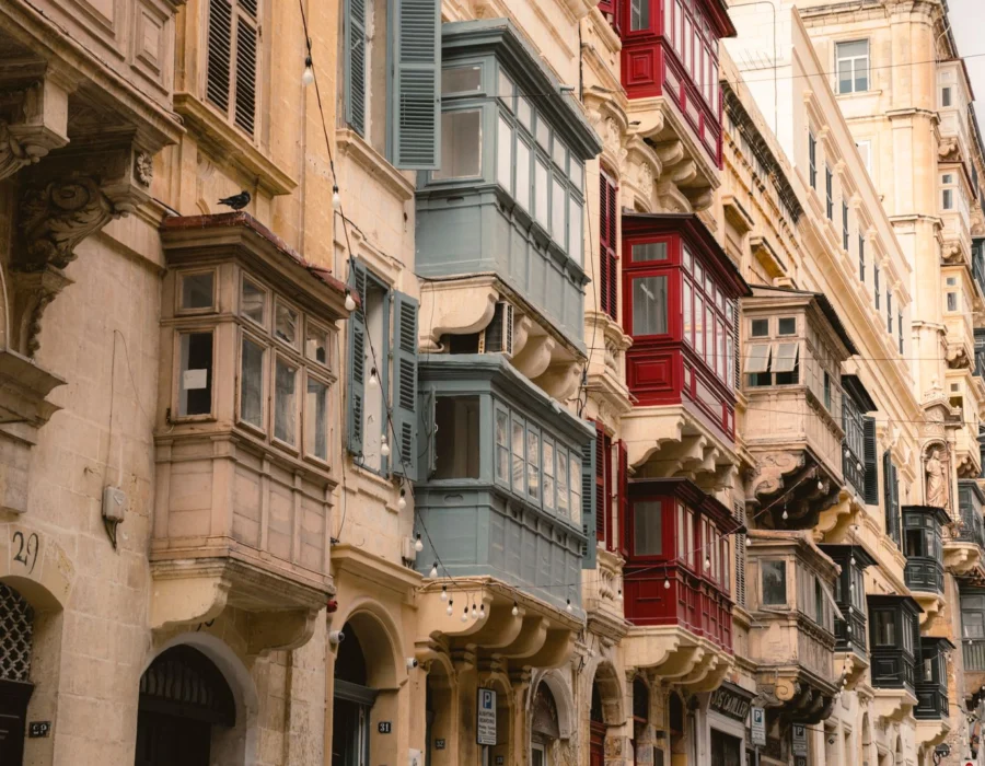 Traditional Maltese buildings with colourful balconies