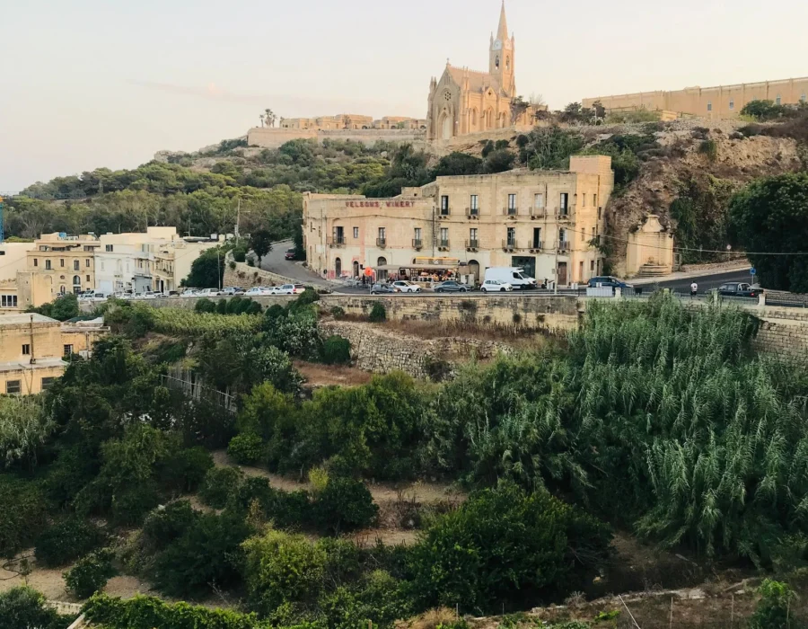 A Gozitan village on the hillside above the coast road
