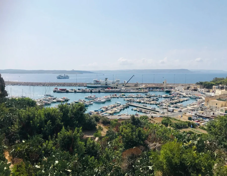 Boats moored at Mgarr Harbour in Gozo