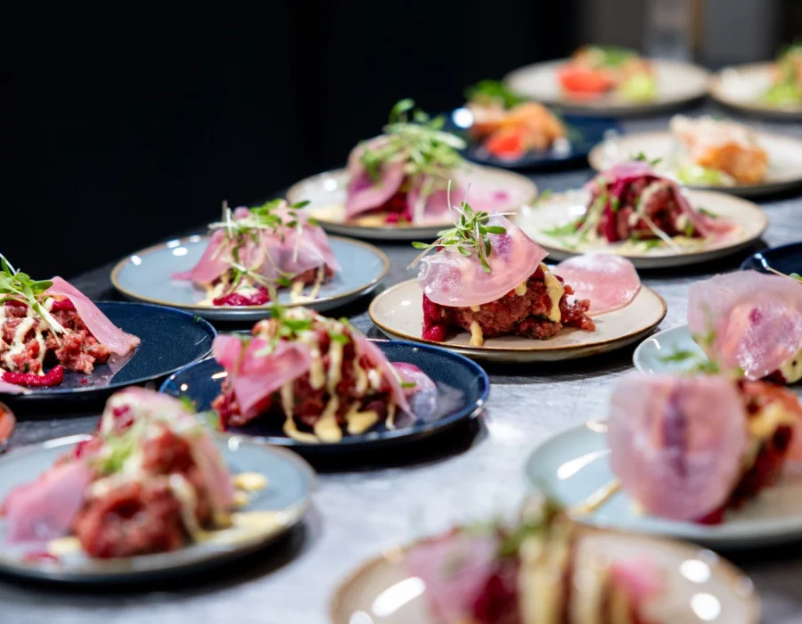 A selection of small plates in an elegant restaurant