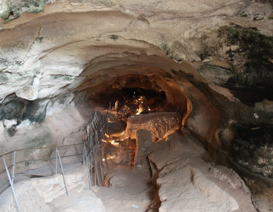 The walkway down into the prehistoric cave at Għar Dalam