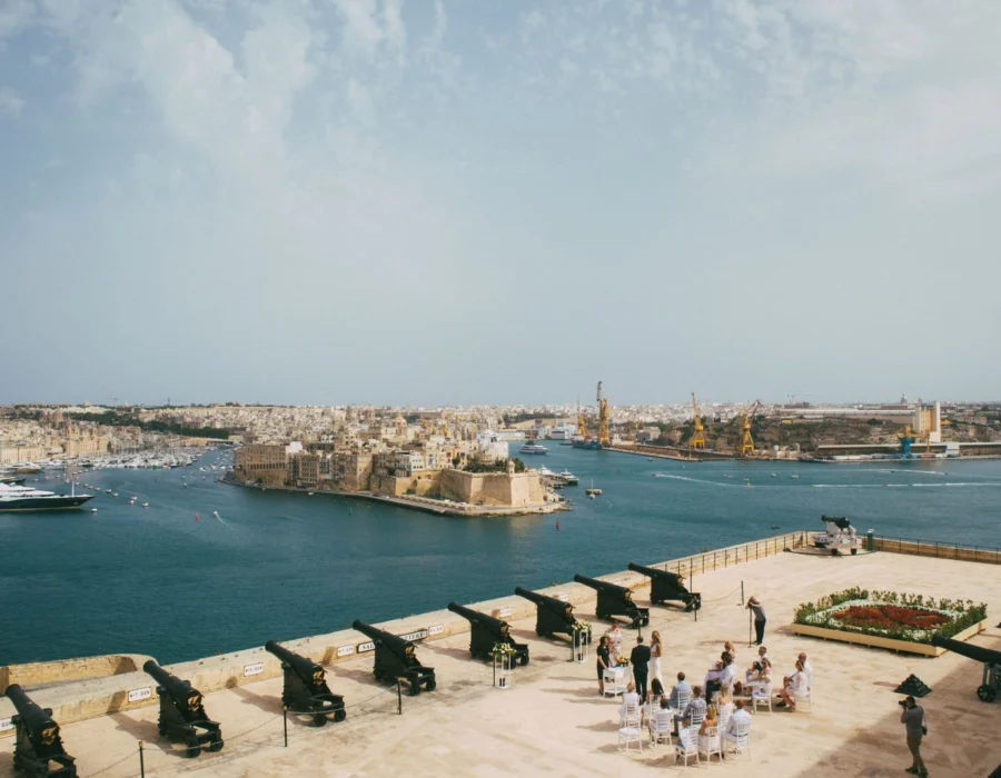 Historic cannons above the Grand Harbour at the Upper Barrakka Gardens