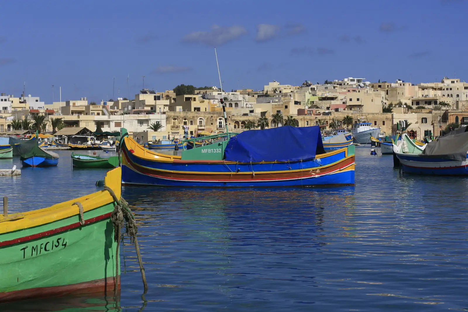 A luzzu moored at Marsaxlokk