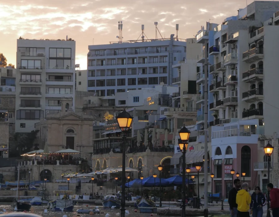 The waterfront promenade at St Julian's in the evening light