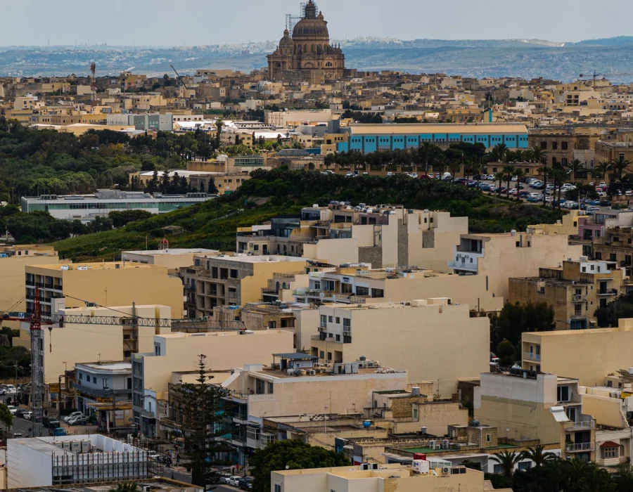 A Maltese town from the air with its parish church