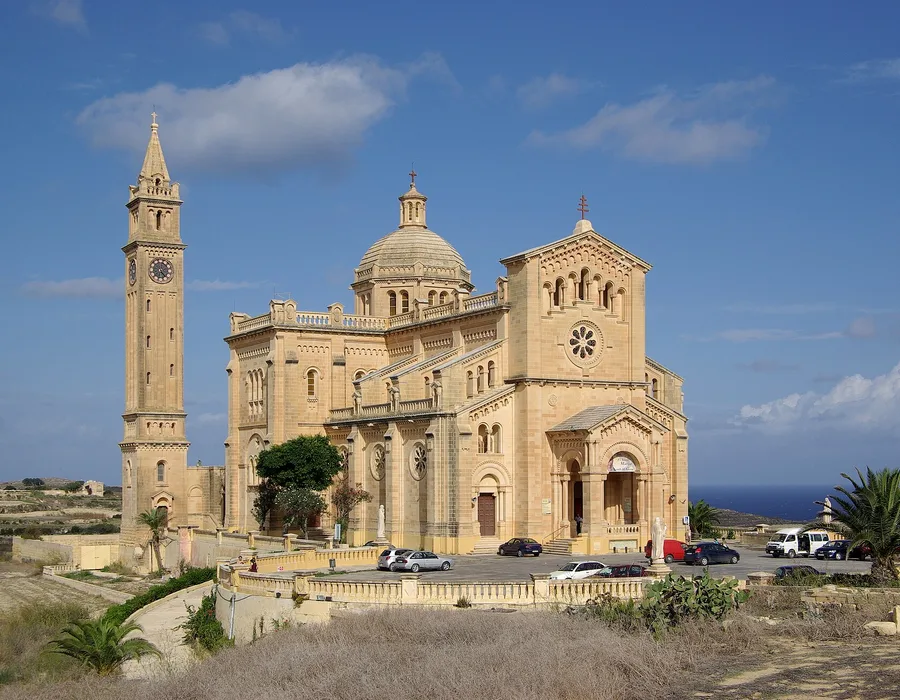 The basilica of Ta' Pinu standing alone in the Gozo countryside