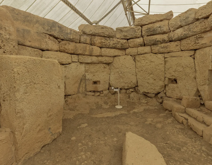 The megalithic temple complex of Hagar Qim under its protective canopy
