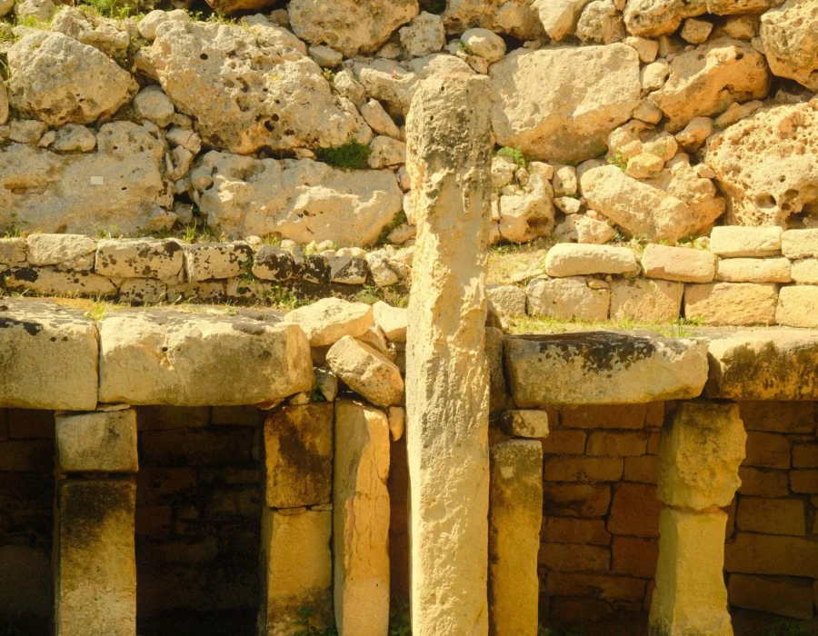 Massive fitted limestone blocks in a Maltese megalithic temple