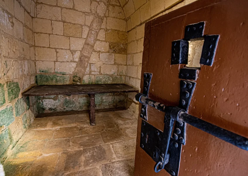 A cell door inside the Old Prison in the Citadel, Victoria, Gozo