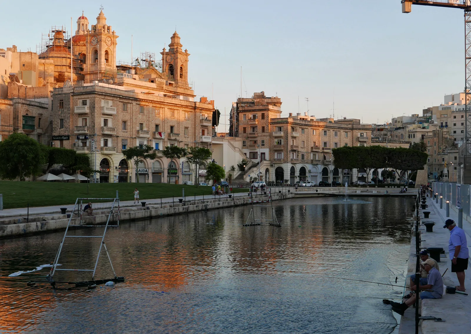 The parish church in Cospicua above Dock 1 in the evening light